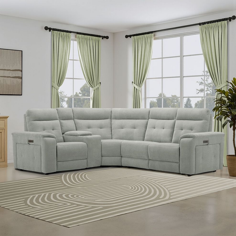 Juno Left Hand Corner Electric Recliner Sofa With Wireless Charging Console and Power Headrests in Amigo Sage Fabric 1