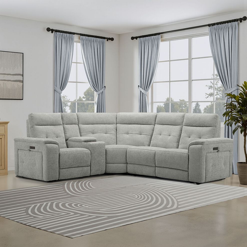 Juno Left Hand Corner Electric Recliner Sofa With Wireless Charging Console and Power Headrests in Hopsack Dove Fabric 1