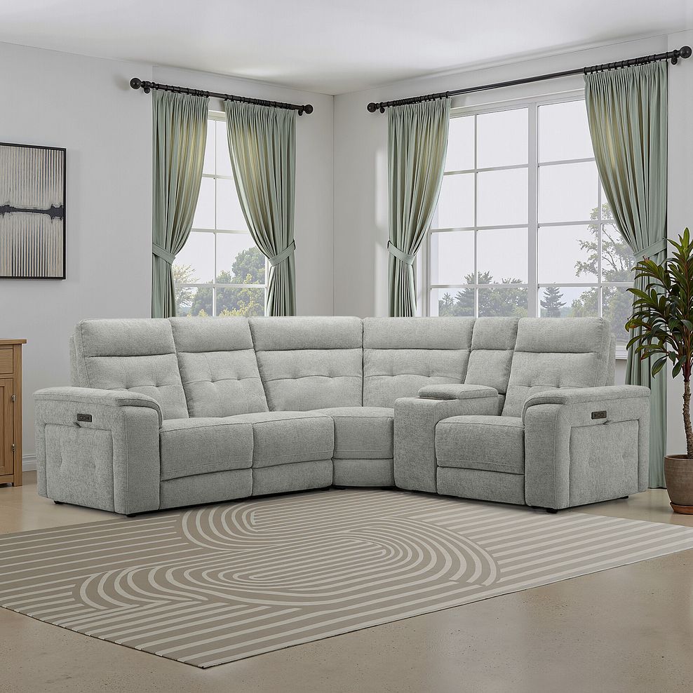 Juno Left Hand Corner Electric Recliner Sofa With Wireless Charging Console and Power Headrests in Hopsack Dove Fabric 1