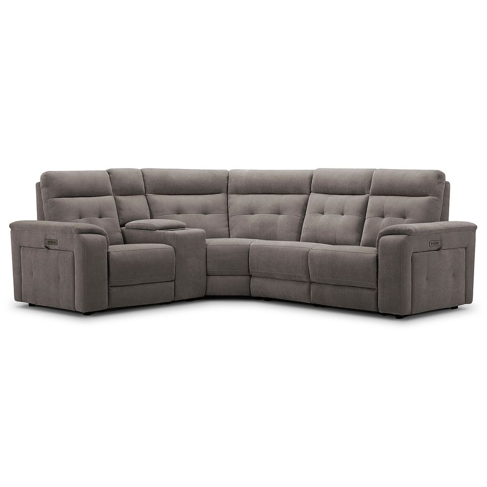 Juno Right Hand Corner Electric Recliner Sofa With Wireless Charging Console and Power Headrests in Amigo Cocoa Fabric 1
