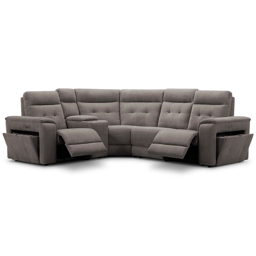 Juno Right Hand Corner Electric Recliner Sofa With Wireless Charging Console and Power Headrests in Amigo Cocoa Fabric 2