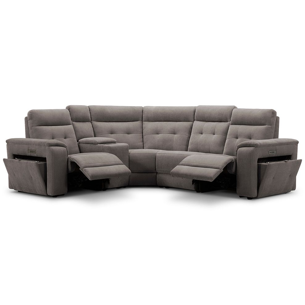 Juno Right Hand Corner Electric Recliner Sofa With Wireless Charging Console and Power Headrests in Amigo Cocoa Fabric 3
