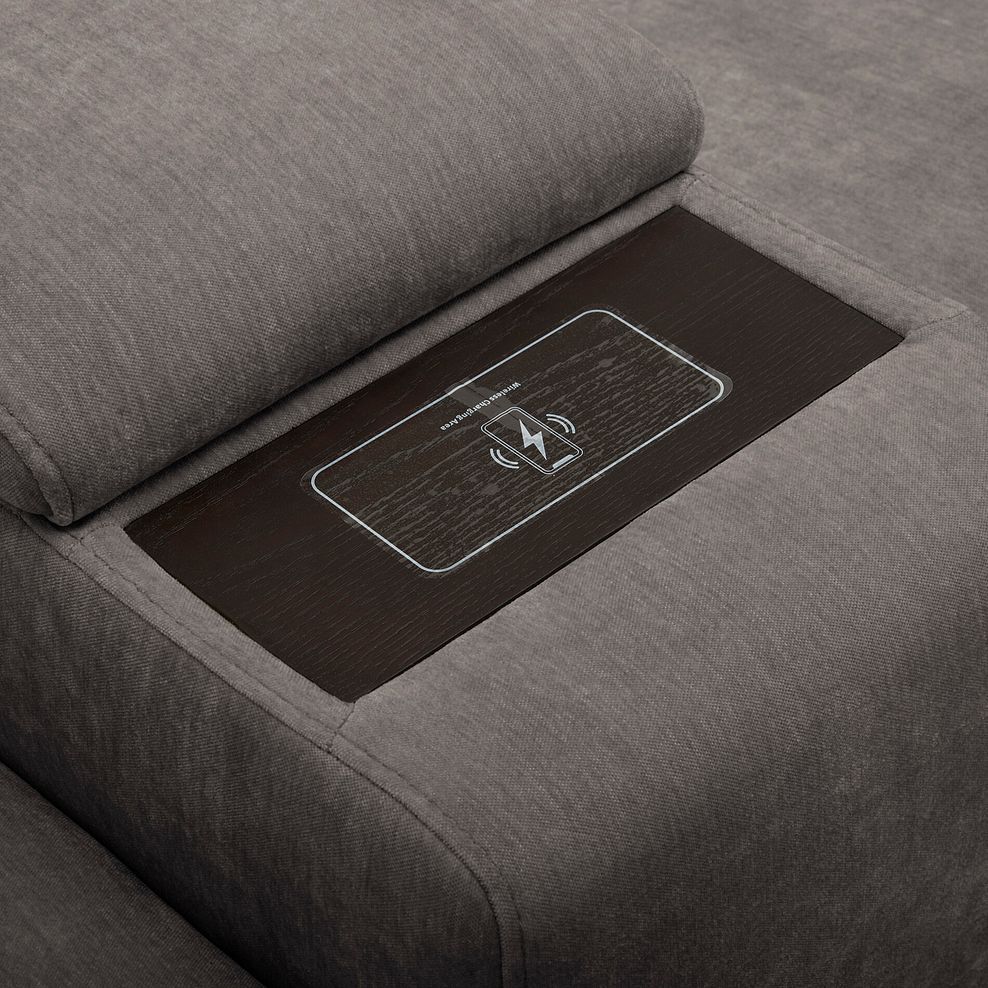 Juno Right Hand Corner Electric Recliner Sofa With Wireless Charging Console and Power Headrests in Amigo Cocoa Fabric 9
