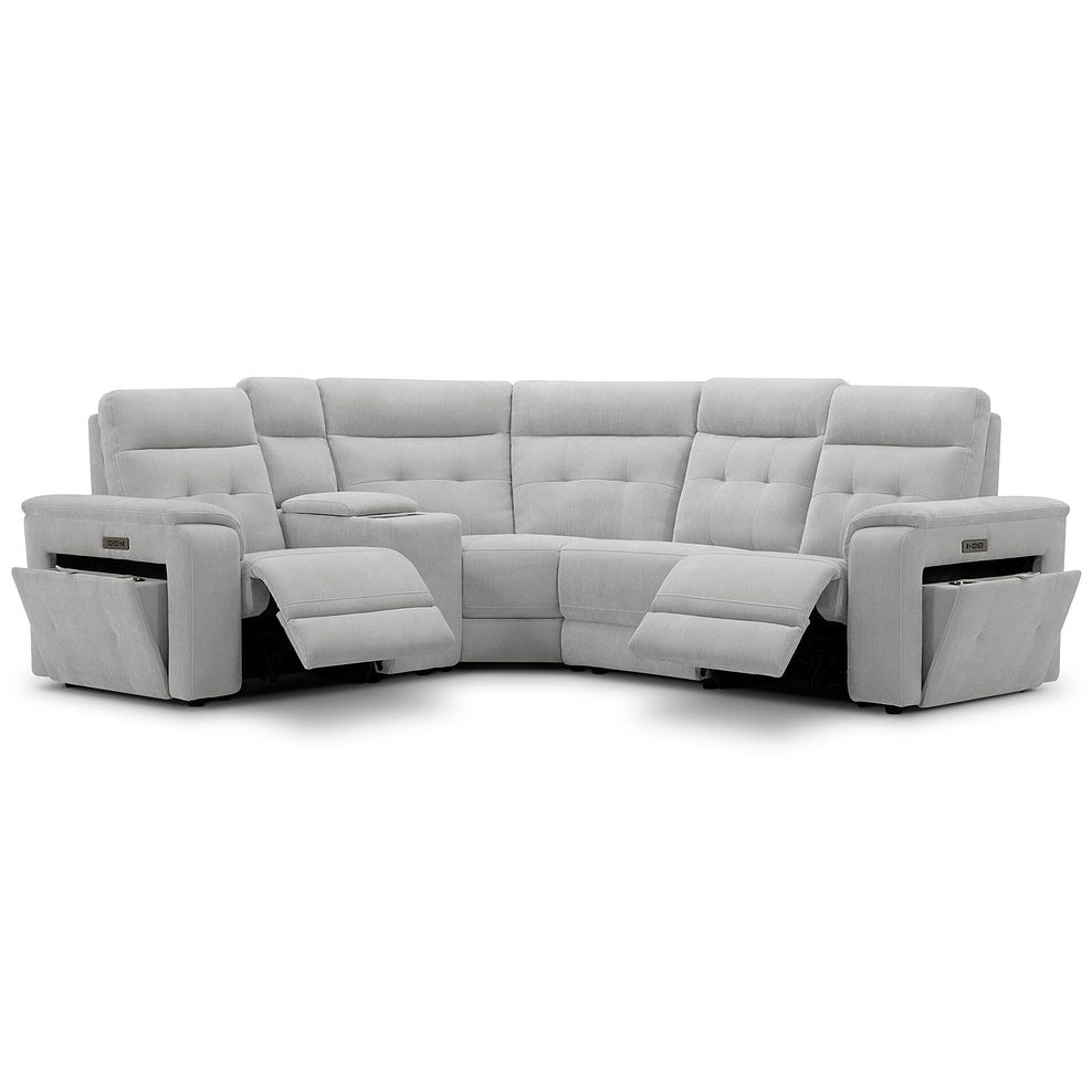 Juno Right Hand Corner Electric Recliner Sofa With Wireless Charging Console and Power Headrests in Amigo Dove Fabric 3