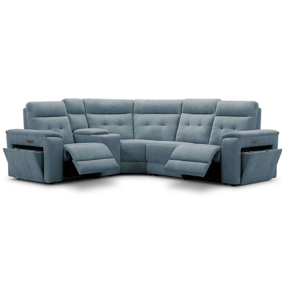 Juno Right Hand Corner Electric Recliner Sofa With Wireless Charging Console and Power Headrests in Amigo Mineral Fabric 2