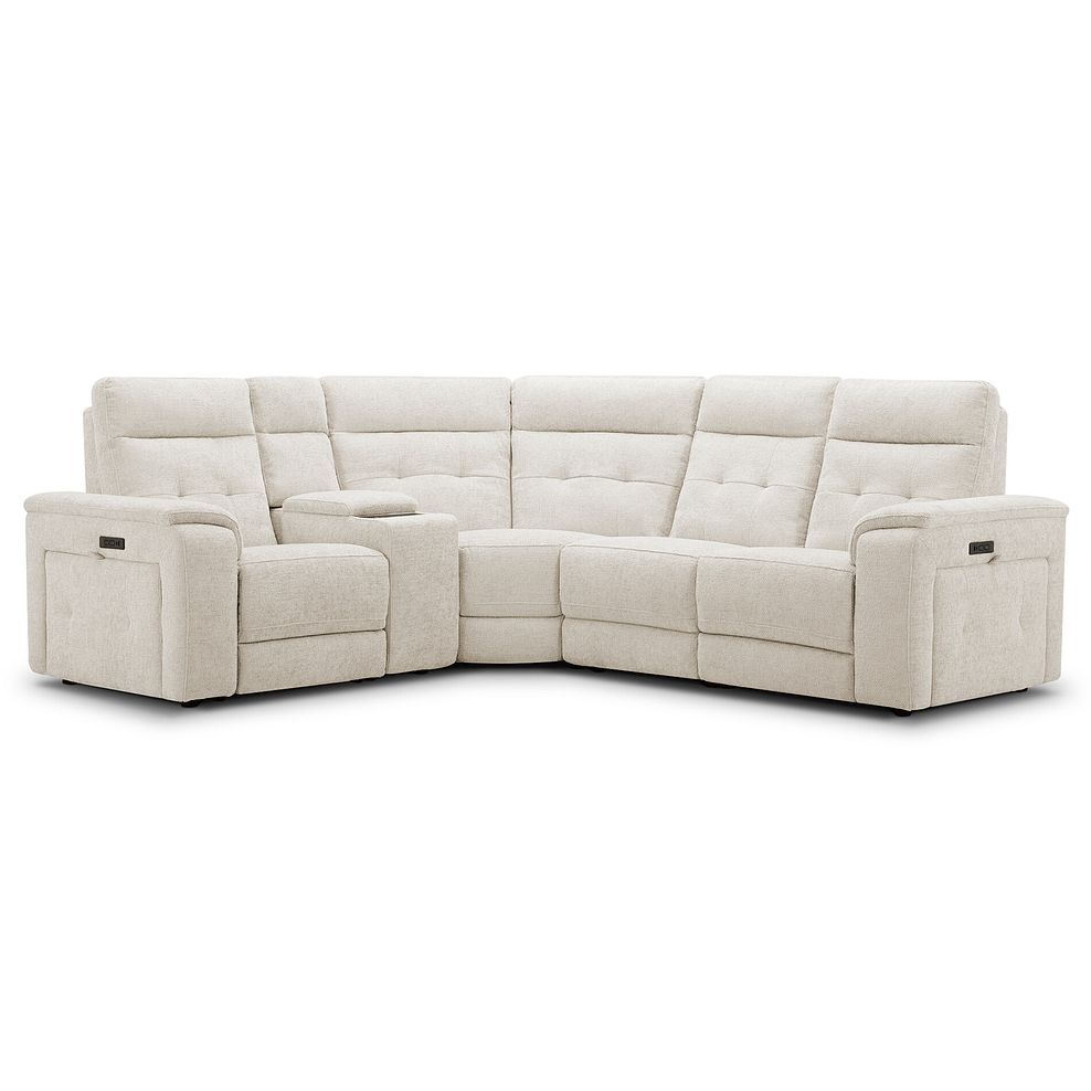 Juno Right Hand Corner Electric Recliner Sofa With Wireless Charging Console and Power Headrests in Hopsack Natural Fabric 1