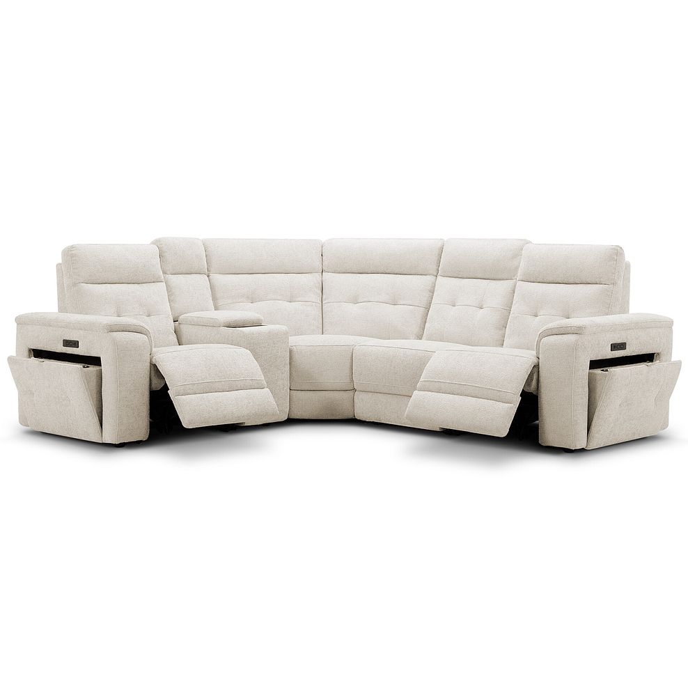 Juno Right Hand Corner Electric Recliner Sofa With Wireless Charging Console and Power Headrests in Hopsack Natural Fabric 2