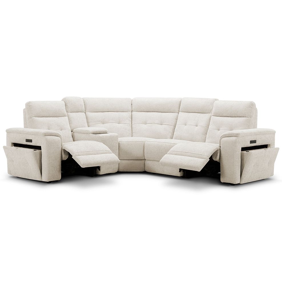 Juno Right Hand Corner Electric Recliner Sofa With Wireless Charging Console and Power Headrests in Hopsack Natural Fabric 3