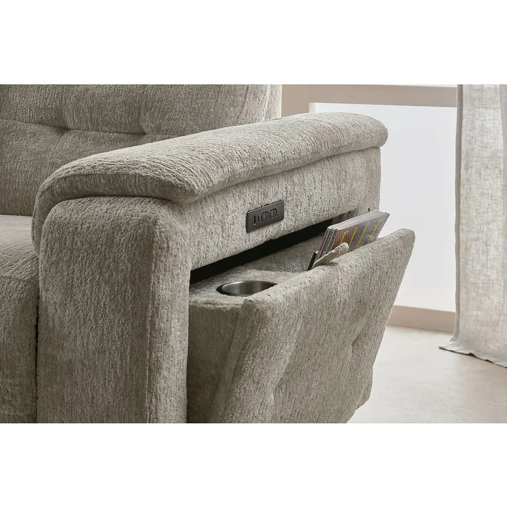 Juno Right Hand Corner Electric Recliner Sofa With Power Headrests in Koto Turtle Dove Fabric 3