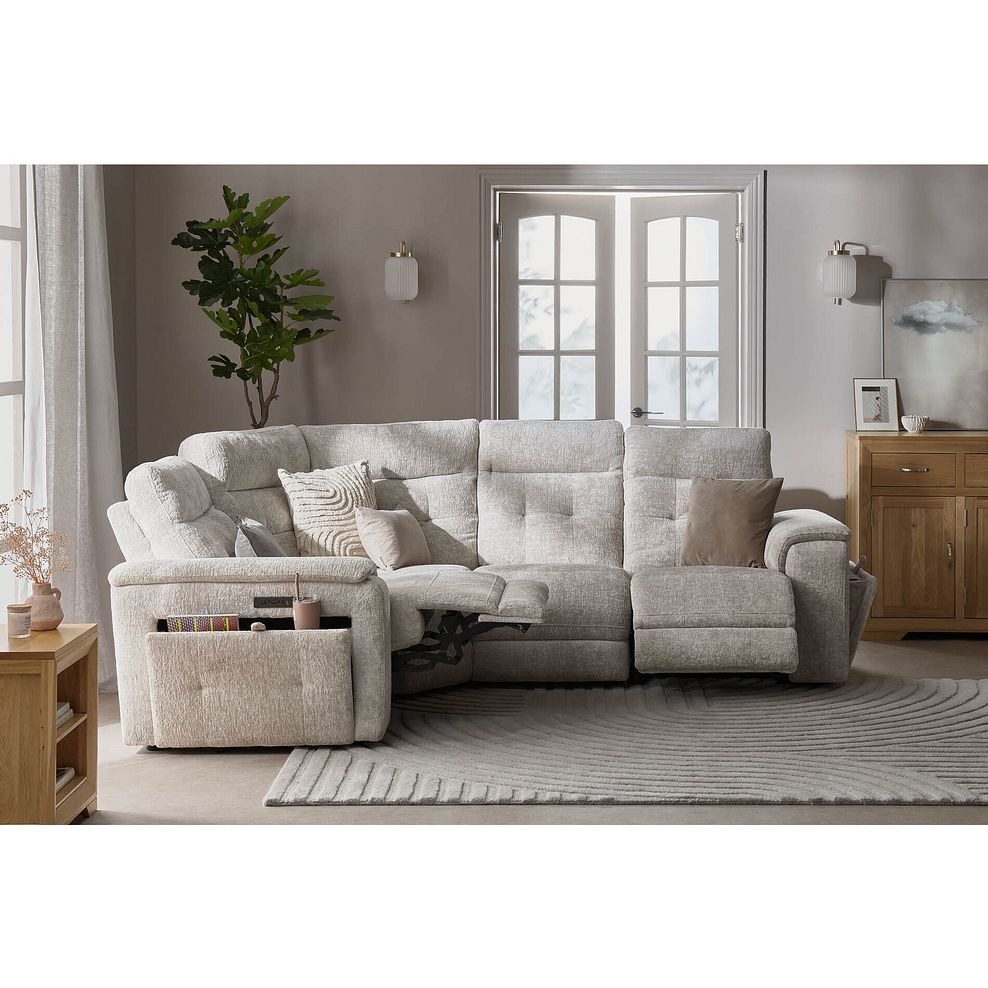 Juno Right Hand Corner Electric Recliner Sofa With Power Headrests in Koto Turtle Dove Fabric 2