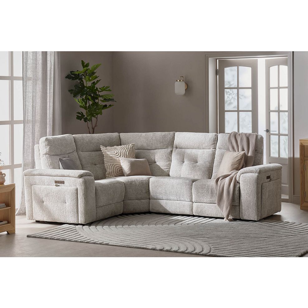 Juno Right Hand Corner Electric Recliner Sofa With Power Headrests in Koto Turtle Dove Fabric 1