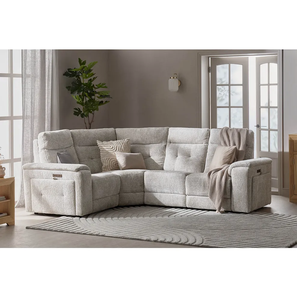 Juno Right Hand Corner Electric Recliner Sofa With Power Headrests in Koto Turtle Dove Fabric 1