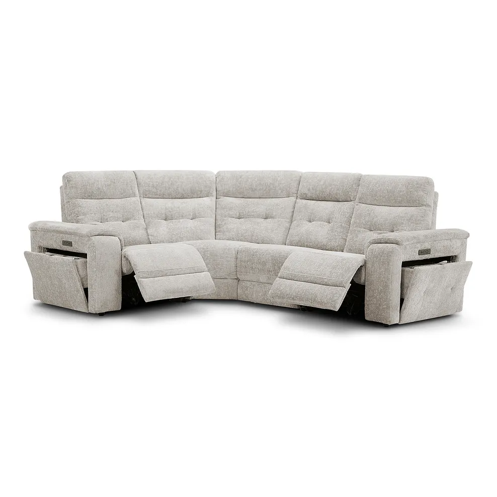 Juno Right Hand Corner Electric Recliner Sofa With Power Headrests in Koto Turtle Dove Fabric 6