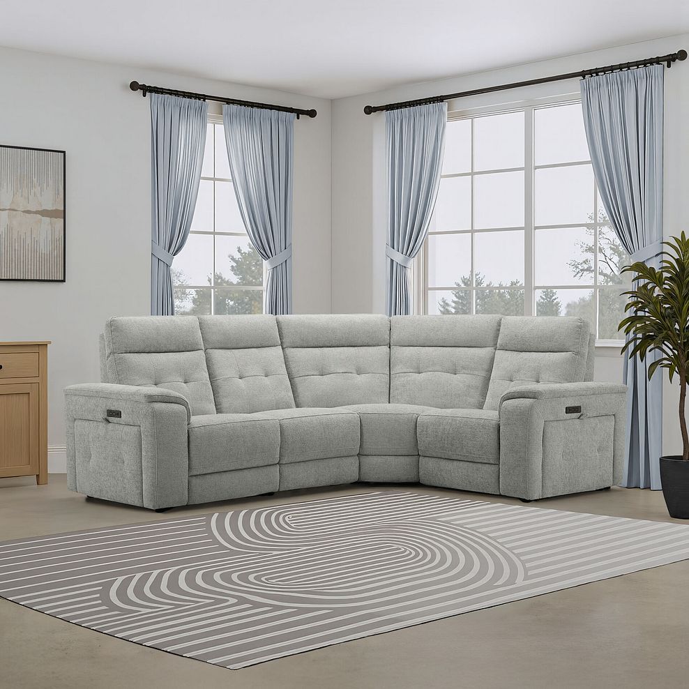 Juno Right Hand Corner Electric Recliner Sofa With Power Headrests in Hopsack Dove Fabric 1