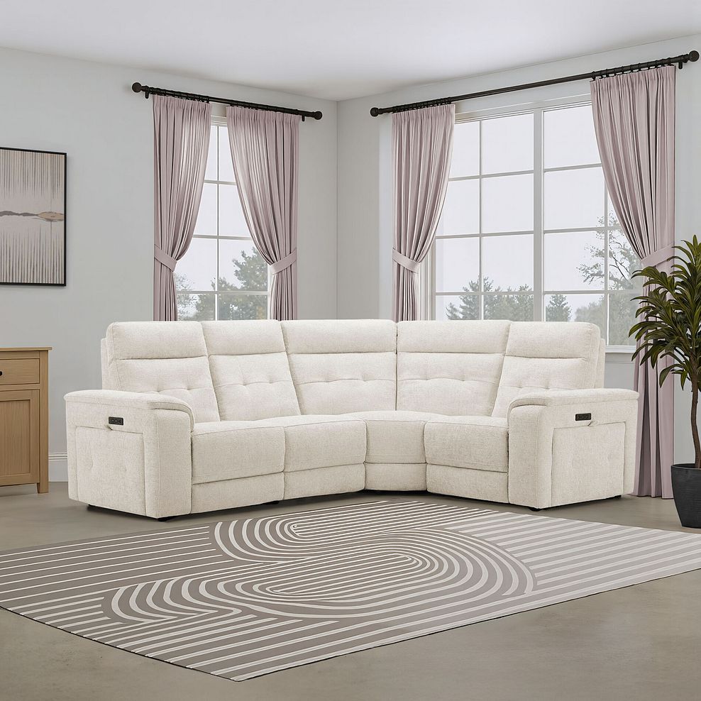 Juno Right Hand Corner Electric Recliner Sofa With Power Headrests in Hopsack Natural Fabric 1