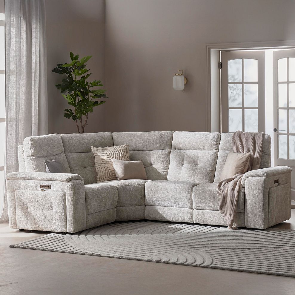 Juno Right Hand Corner Electric Recliner Sofa With Power Headrests in Koto Turtle Dove Fabric 3