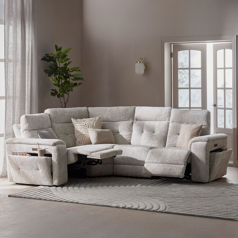 Juno Right Hand Corner Electric Recliner Sofa With Power Headrests in Koto Turtle Dove Fabric 4