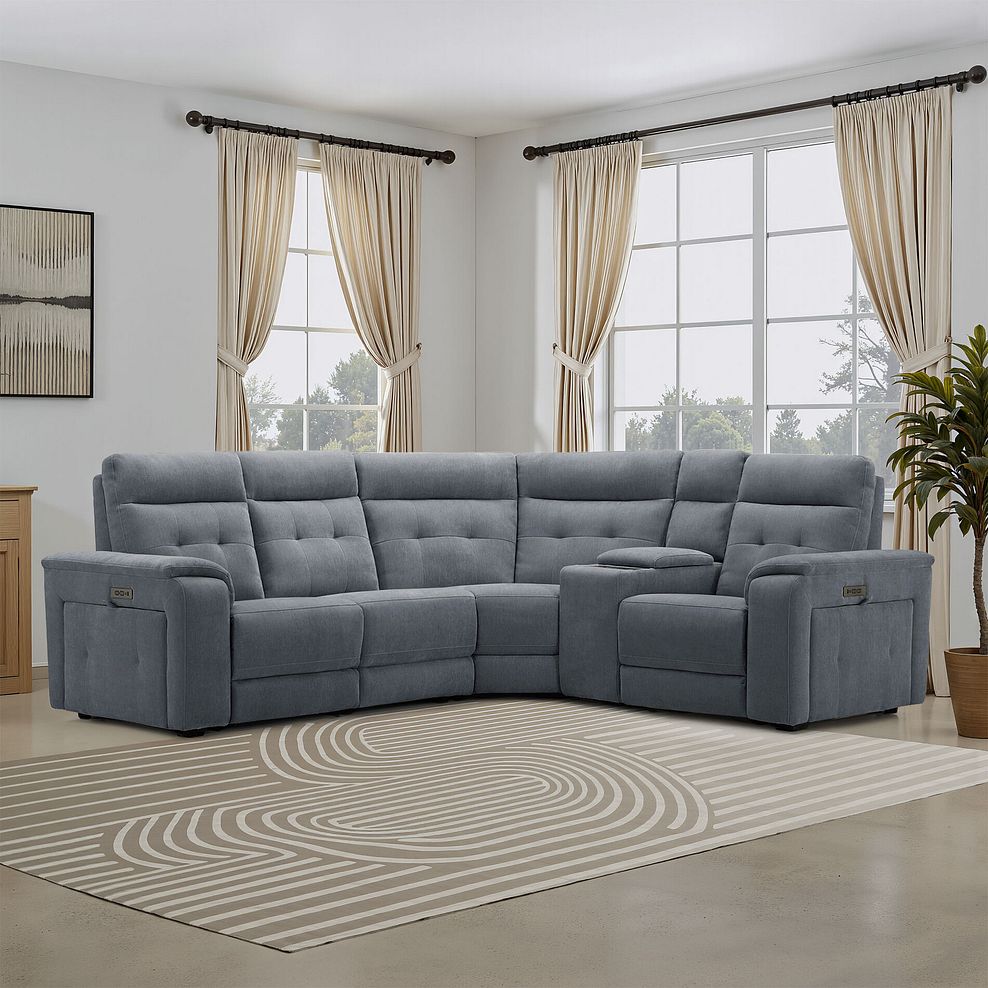 Juno Right Hand Corner Electric Recliner Sofa With Wireless Charging Console and Power Headrests in Amigo Coal Fabric 1