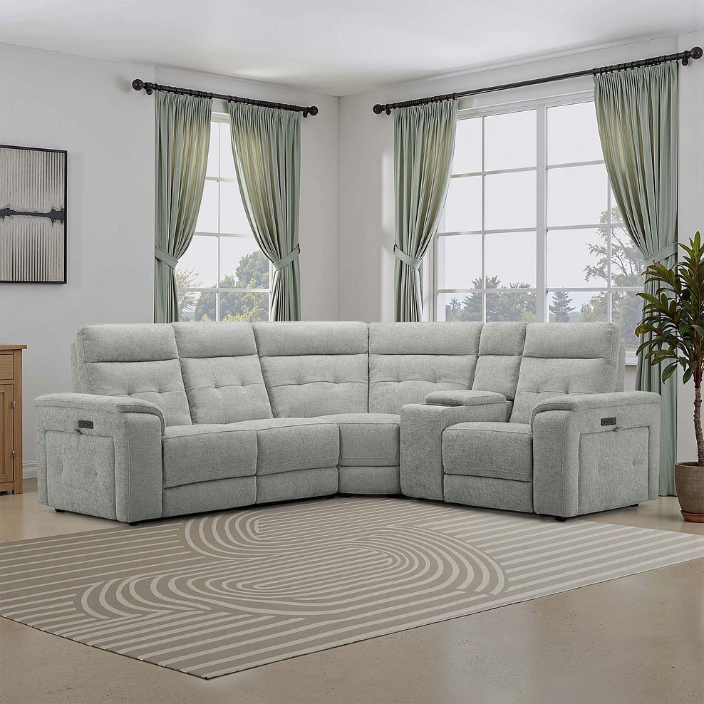 Juno Right Hand Corner Electric Recliner Sofa With Wireless Charging Console and Power Headrests in Hopsack Dove Fabric 1