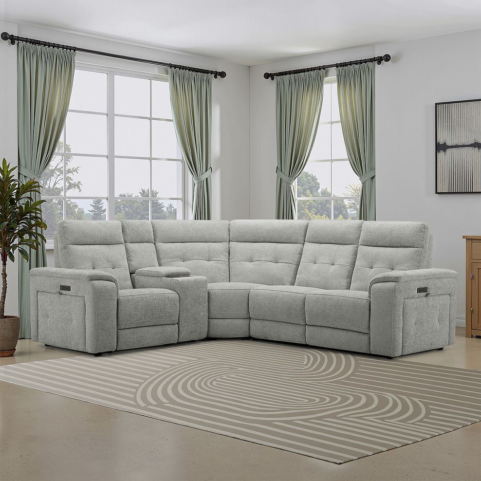 Juno Right Hand Corner Electric Recliner Sofa With Wireless Charging Console and Power Headrests in Hopsack Dove Fabric 1