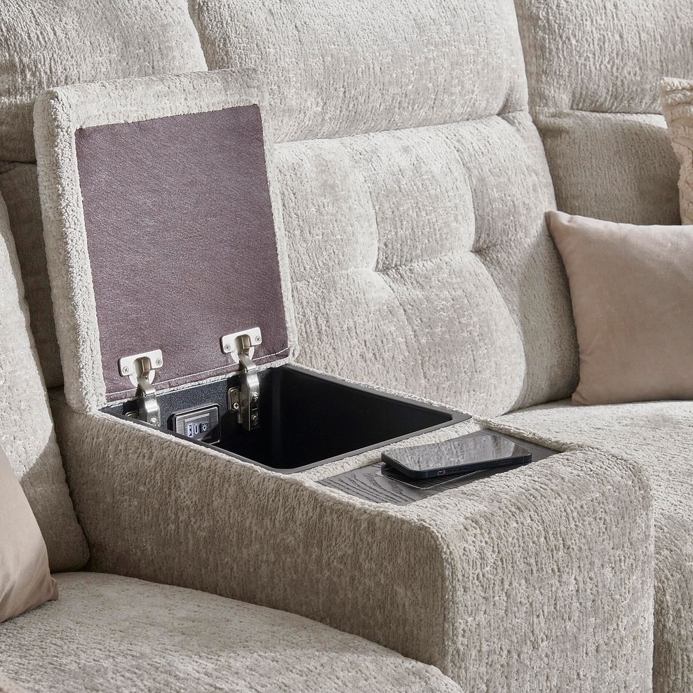 Juno Right Hand Corner Electric Recliner Sofa With Wireless Charging Console and Power Headrests in Koto Turtle Dove Fabric 4