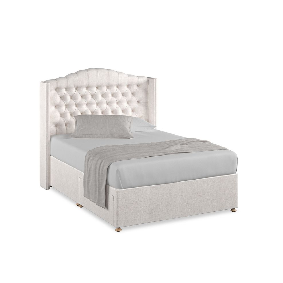 Kendal Double 2 Drawer Divan Bed with Winged Headboard in Brooklyn Fabric - Lace White 1