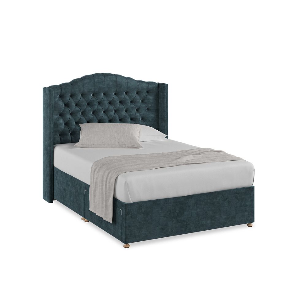 Kendal Double 2 Drawer Divan Bed with Winged Headboard in Heritage Velvet - Airforce 1
