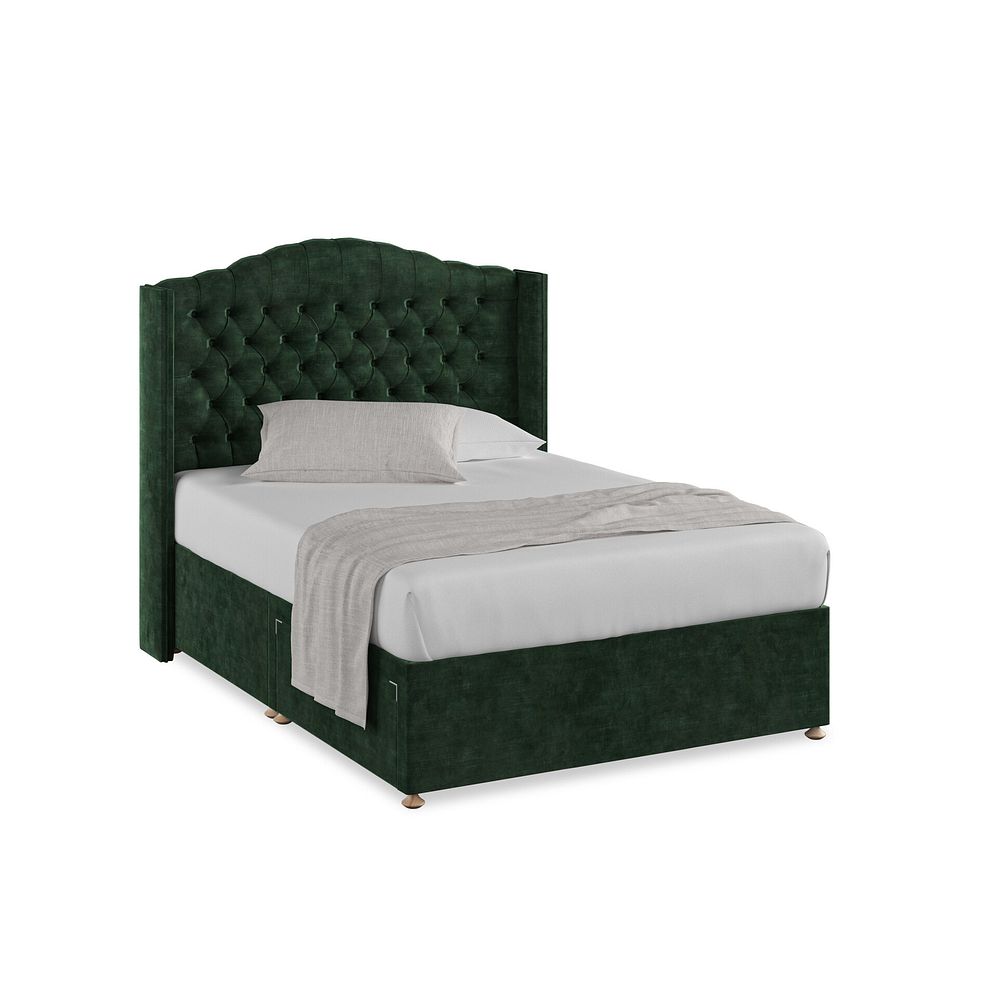 Kendal Double 2 Drawer Divan Bed with Winged Headboard in Heritage Velvet - Bottle Green 1