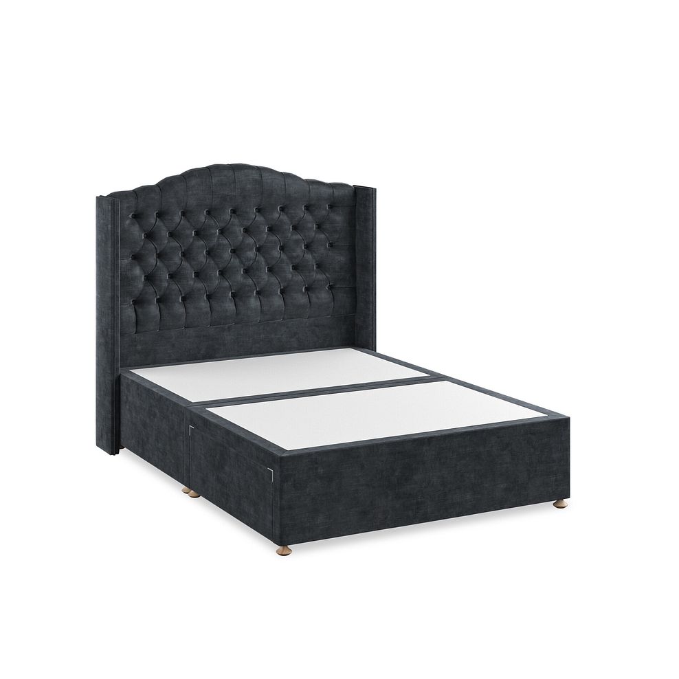 Kendal Double 2 Drawer Divan Bed with Winged Headboard in Heritage Velvet - Charcoal 2