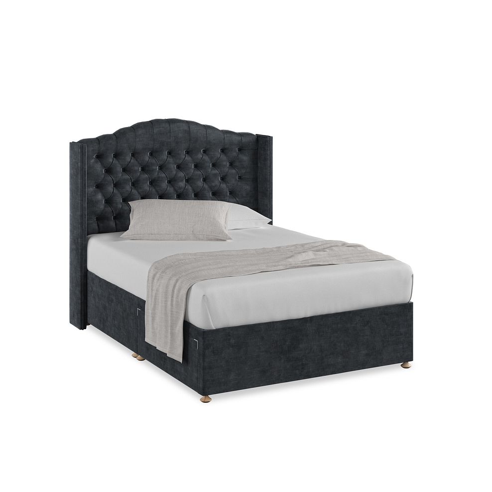 Kendal Double 2 Drawer Divan Bed with Winged Headboard in Heritage Velvet - Charcoal 1