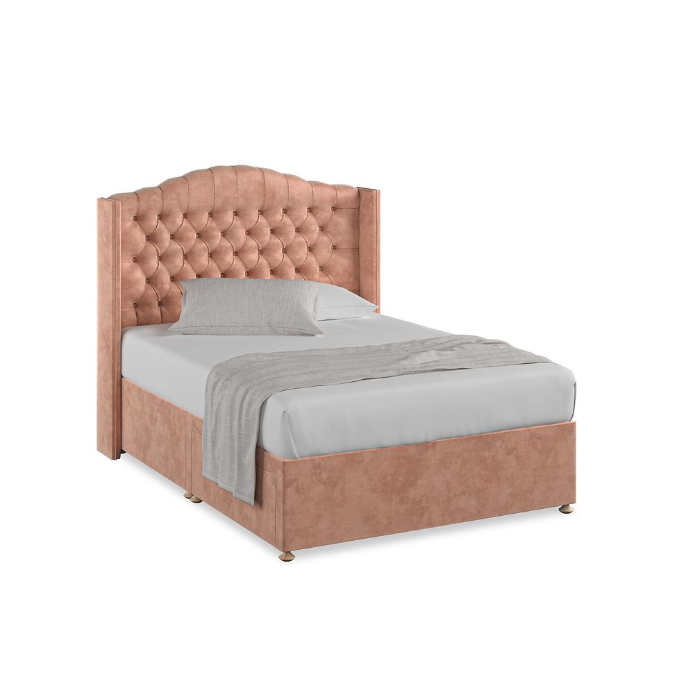 Kendal Double 2 Drawer Divan Bed with Winged Headboard in Heritage Velvet - Powder Pink 1