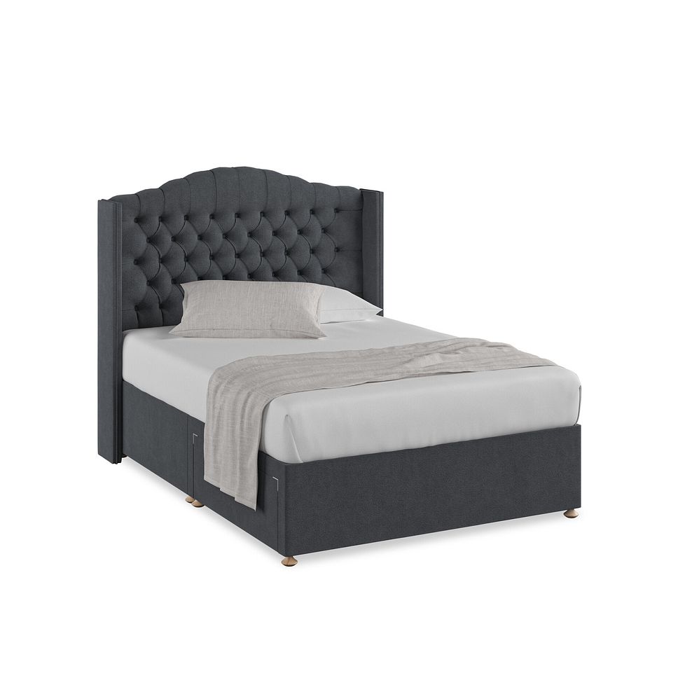 Kendal Double 2 Drawer Divan Bed with Winged Headboard in Venice Fabric - Anthracite 1