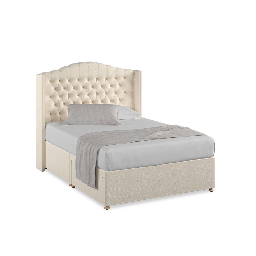 Kendal Double 2 Drawer Divan Bed with Winged Headboard in Venice Fabric - Cream 1