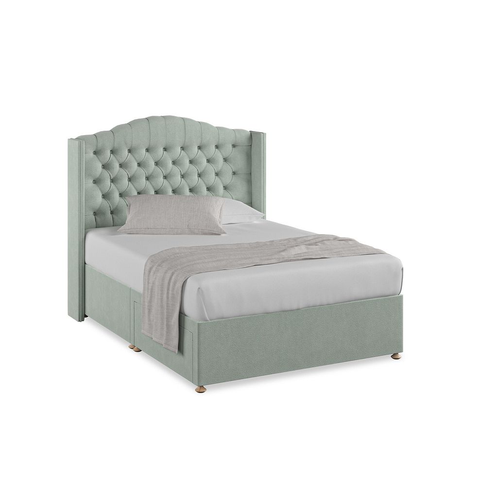 Kendal Double 2 Drawer Divan Bed with Winged Headboard in Venice Fabric - Duck Egg 1