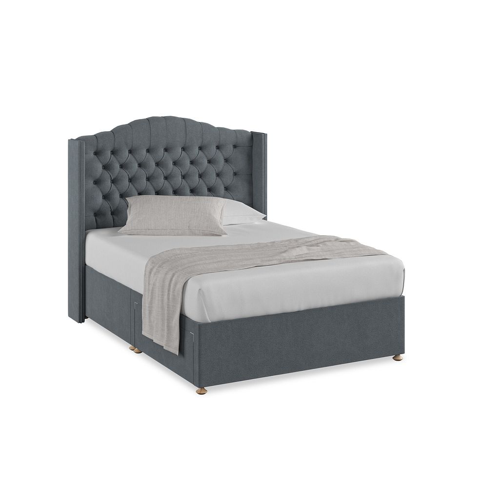 Kendal Double 2 Drawer Divan Bed with Winged Headboard in Venice Fabric - Graphite 1