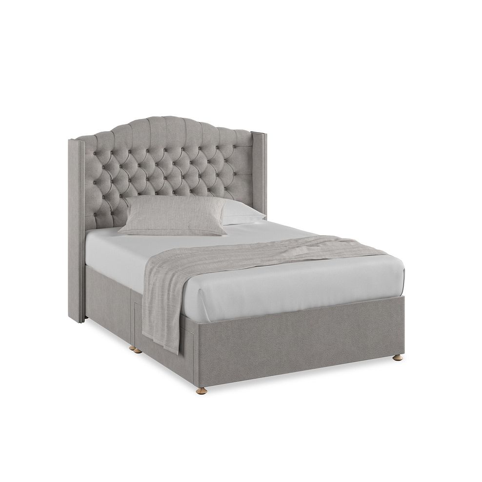 Kendal Double 2 Drawer Divan Bed with Winged Headboard in Venice Fabric - Grey 1