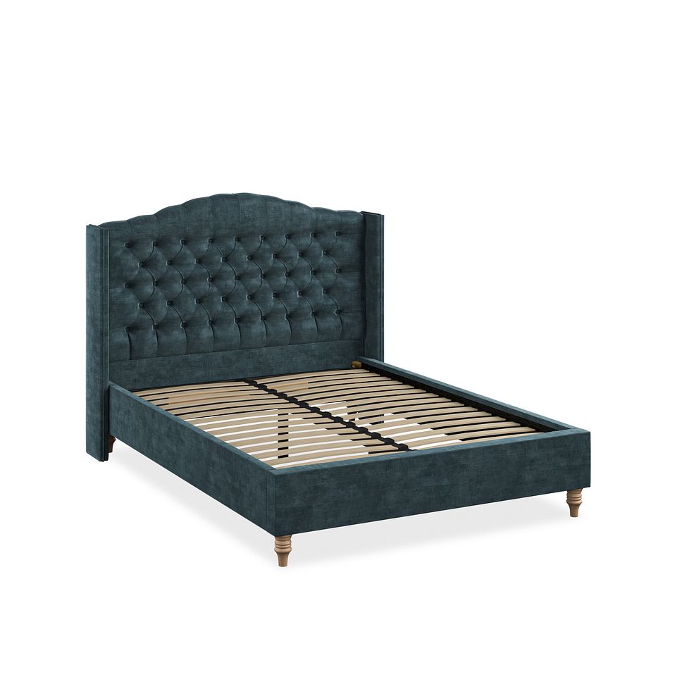 Kendal Double Bed with Winged Headboard in Heritage Velvet - Airforce 2