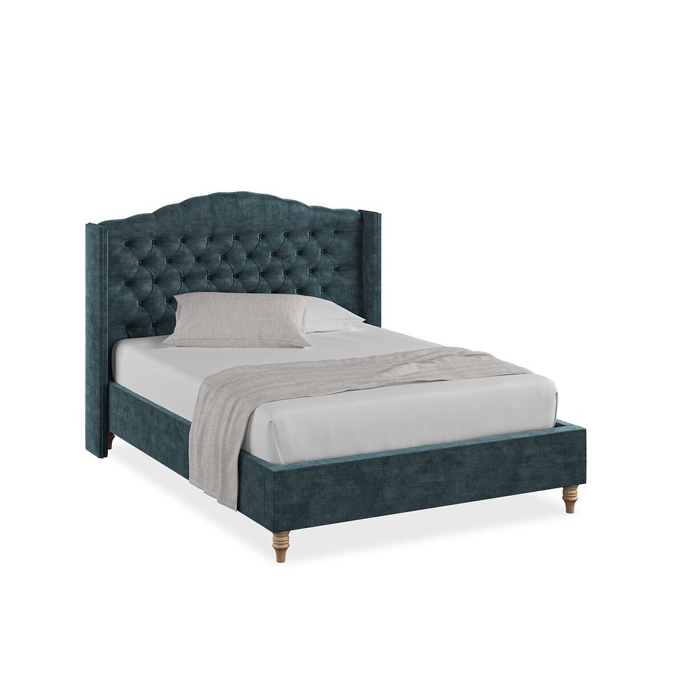 Kendal Double Bed with Winged Headboard in Heritage Velvet - Airforce 1