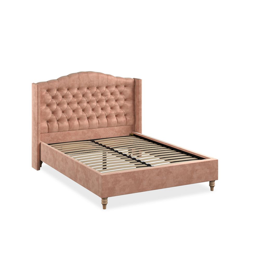 Kendal Double Bed with Winged Headboard in Heritage Velvet - Powder Pink 2