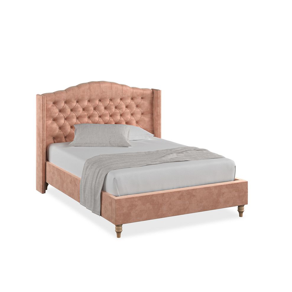 Kendal Double Bed with Winged Headboard in Heritage Velvet - Powder Pink 1