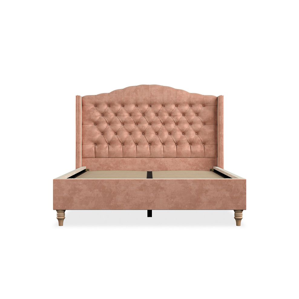 Kendal Double Bed with Winged Headboard in Heritage Velvet - Powder Pink 3