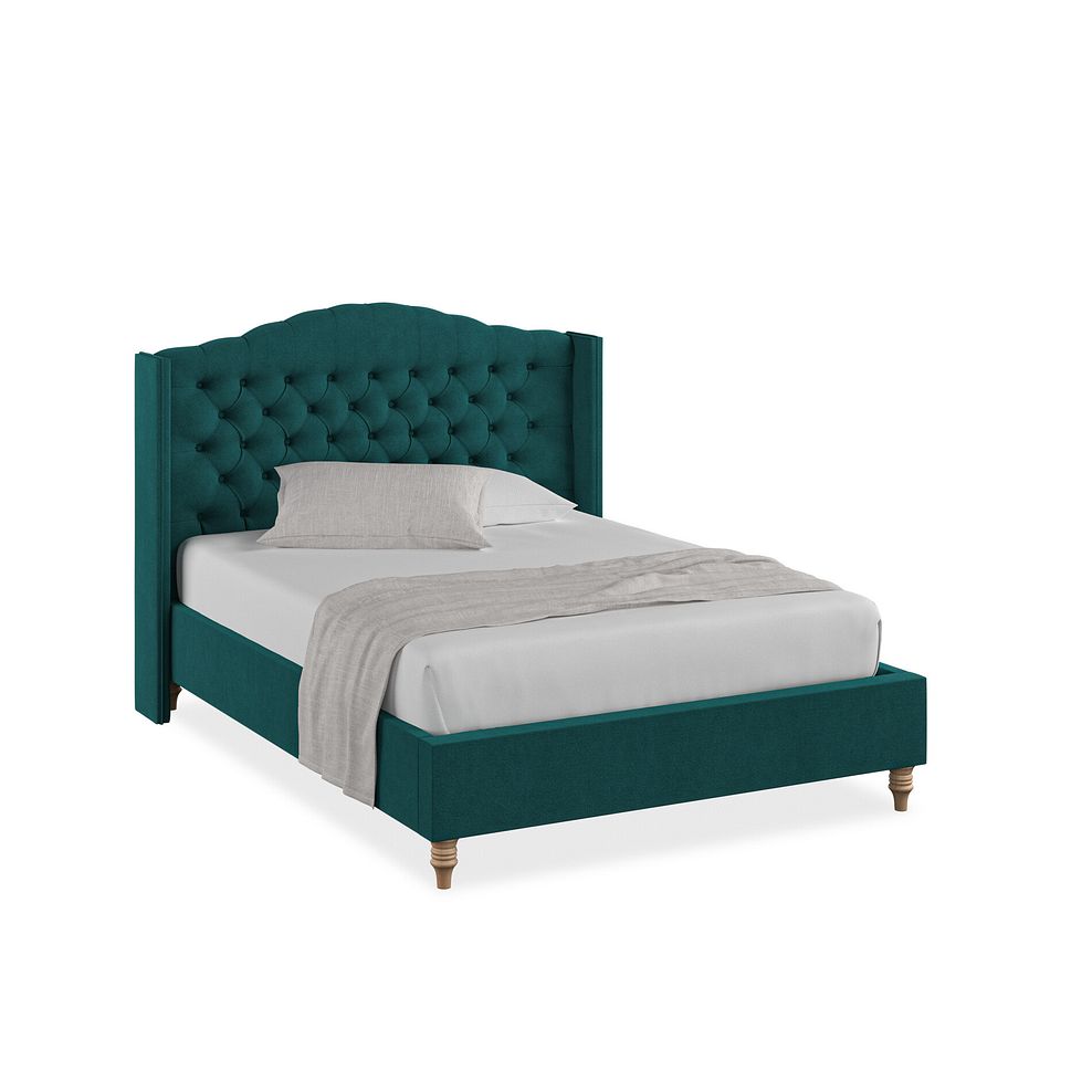 Kendal Double Bed with Winged Headboard in Venice Fabric - Teal 1