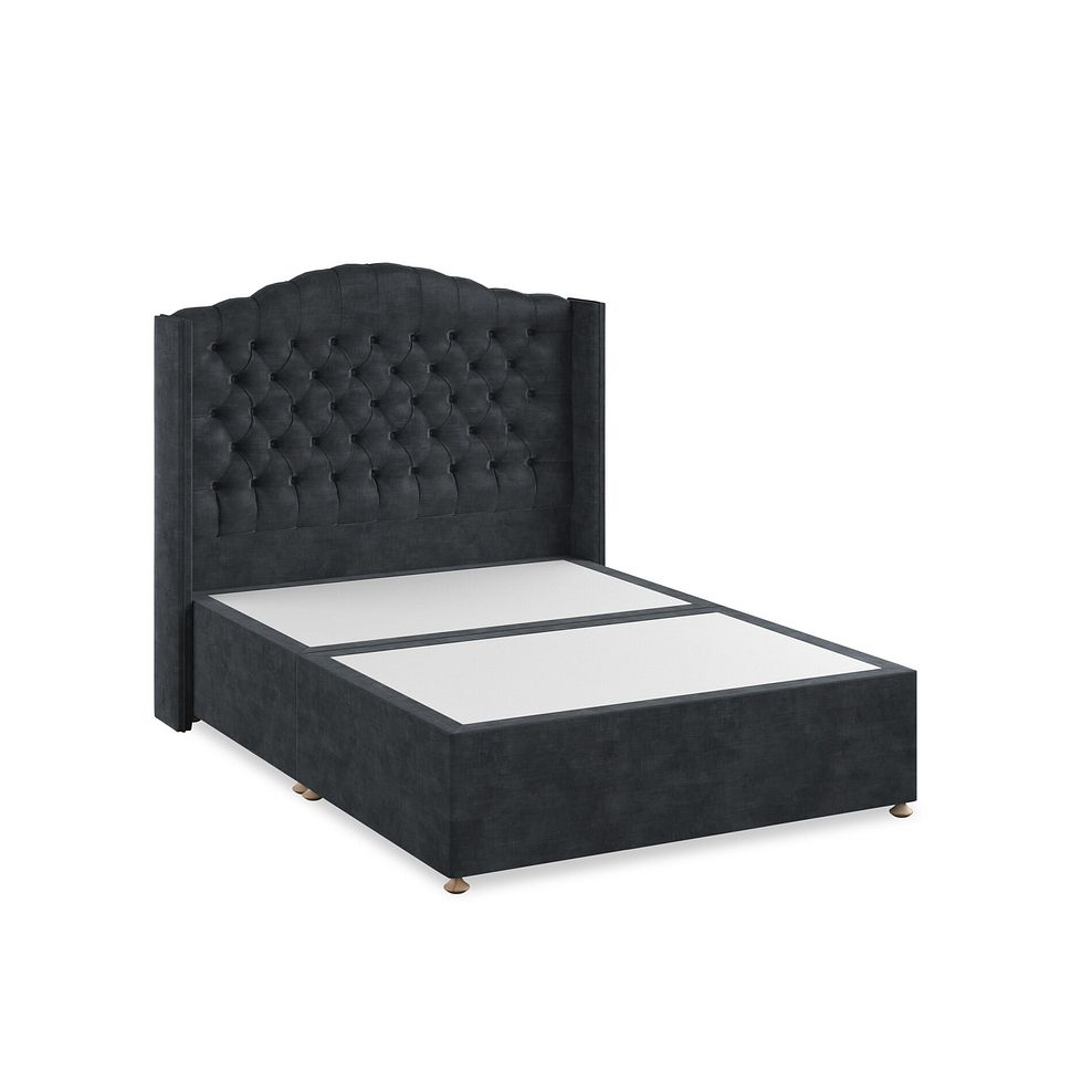 Kendal Double Divan Bed with Winged Headboard in Heritage Velvet - Charcoal 2