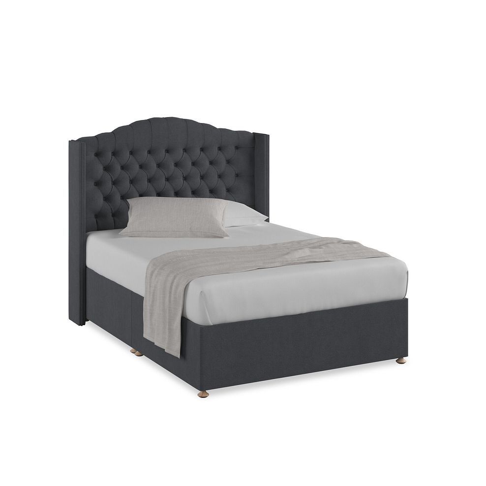 Kendal Double Divan Bed with Winged Headboard in Venice Fabric - Anthracite 1