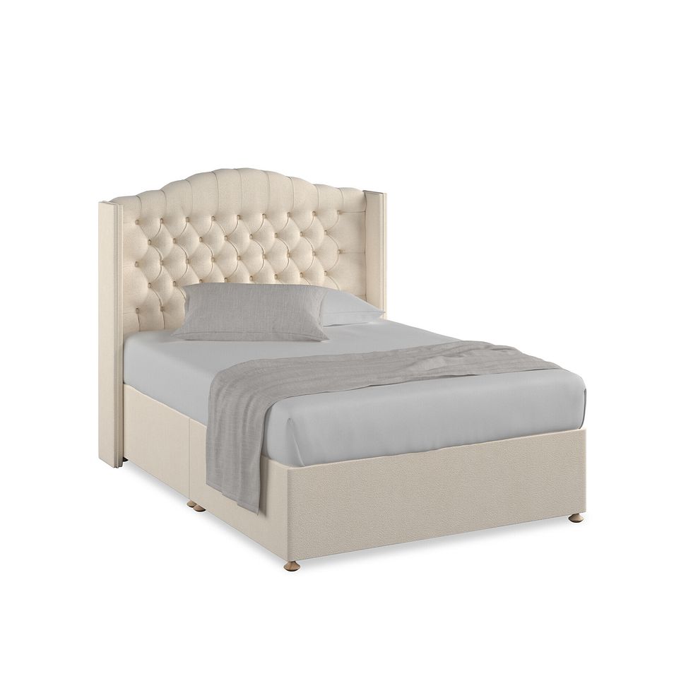 Kendal Double Divan Bed with Winged Headboard in Venice Fabric - Cream 1