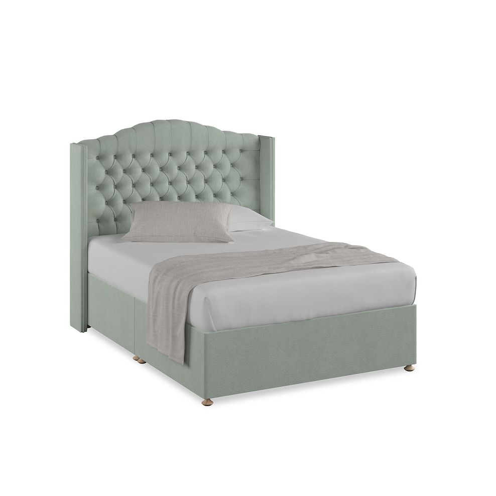 Kendal Double Divan Bed with Winged Headboard in Venice Fabric - Duck Egg 1