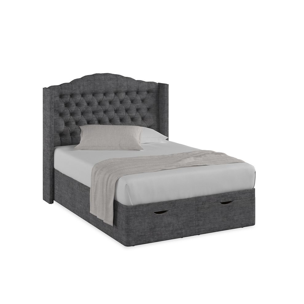 Kendal Double Storage Ottoman Bed with Winged Headboard in Brooklyn Fabric - Asteroid Grey 1