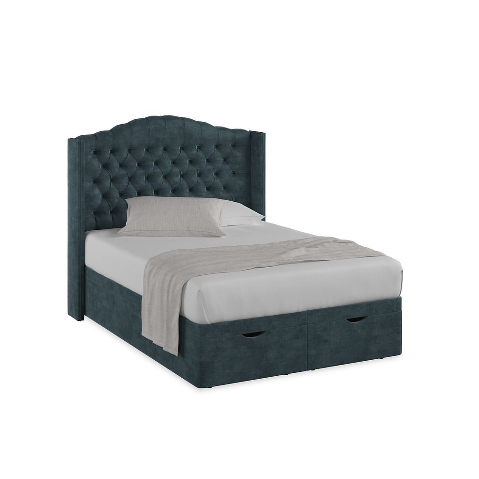 Kendal Double Storage Ottoman Bed with Winged Headboard in Heritage Velvet - Airforce 1