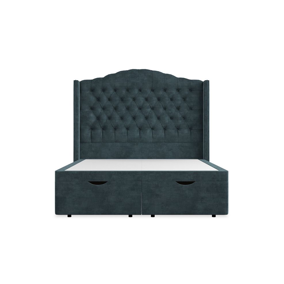 Kendal Double Storage Ottoman Bed with Winged Headboard in Heritage Velvet - Airforce 4
