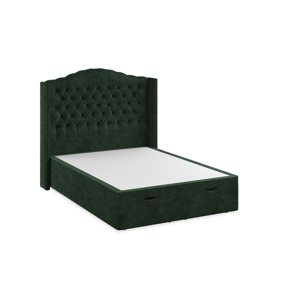 Kendal Double Storage Ottoman Bed with Winged Headboard in Heritage Velvet - Bottle Green 2